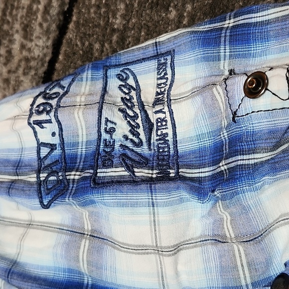 VINTAGE BKE 67 EMBROIDERED ATHLETIC FIT PLAID PEARL SNAP-BUTTON LONG-SLE… - Picture 3 of 12